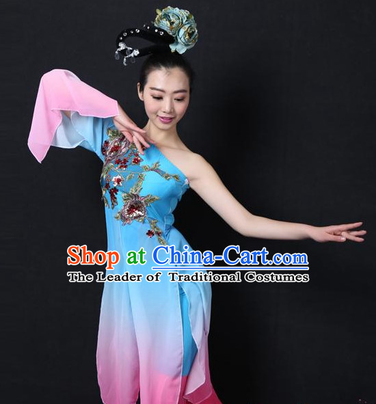 Chinese Classical Dance Costumes Leotards Dance Supply Girls Clothes and Hair Accessories Complete Set