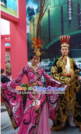 Chinese Qin Dynasty Empress Stage Opera Dance Costumes Dresses Clothing Clothes Garment Outfits Suits Complete Set for Women