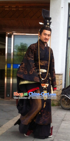 Chinese Han Dynasty Emperor Costume Dresses Clothing Clothes Garment Outfits Suits Complete Set for Men