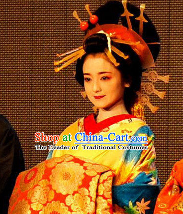 Japanese Geisha Hair Jewelry Headdress Hair Accessories and Black Wigs