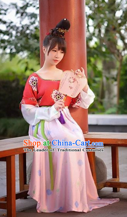 Chinese Tang Dynasty Clothes Clothing Costumes and Hair Accessories Complete Set for Women