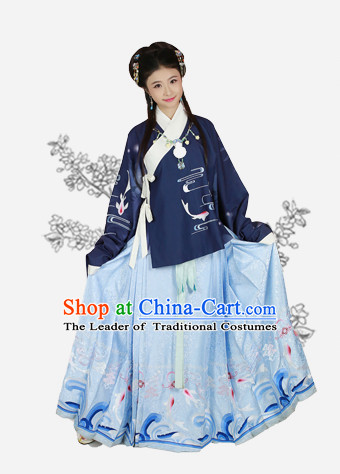 Ming Dynasty Clothing Chinese Classical Costume Ancient China Costumes Han Fu Dress Wear Garment Outfits Suits Clothing and Hair Accessories Complete Set for Women