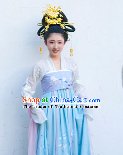 Ancient Chinese Tang Dynasty Princess Long Black Wigs and Hair Jewelry for Women