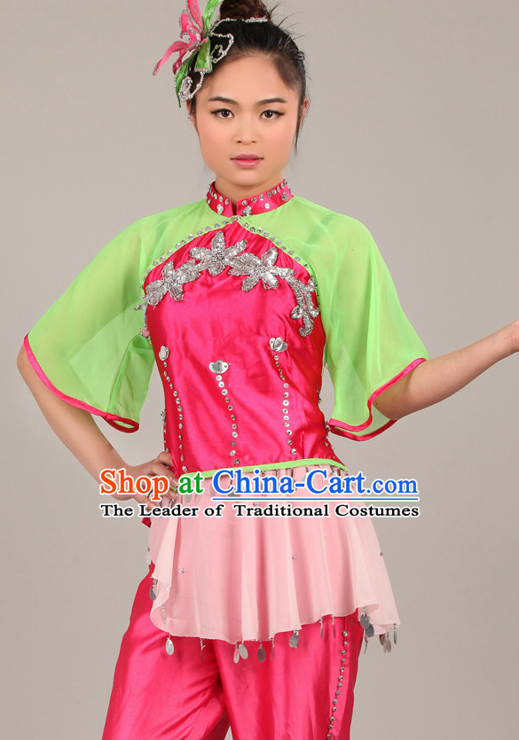 Chinese Costume Folk Chinese Group Dance Costumes Carnival Costumes Fancy Dress National Garment and Hair Accessories