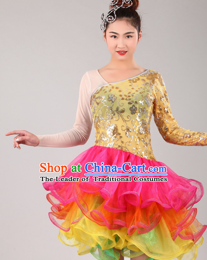 Chinese Costume Folk Chinese Group Dance Costumes Carnival Costumes Fancy Dress National Garment and Hair Accessories