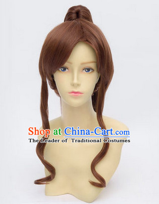 Ancient Asian Chinese Japenese Korean Knight Cosplay Long Wigs Classic Lace Front Toupee Hair Extensions Wig