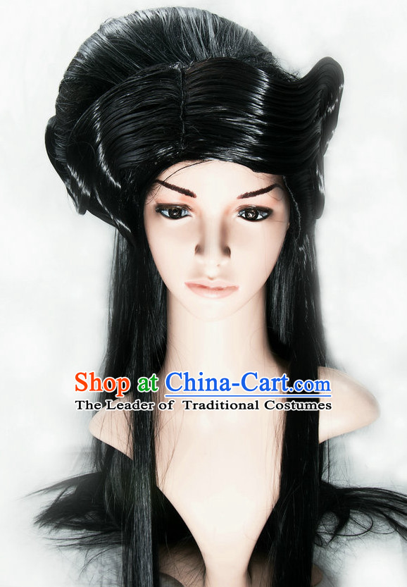 Ancient Asian Chinese Japenese Korean Queen Princess Empress Cosplay Long Wigs Classic Lace Front Toupee Hair Extensions Wig and Hair Jewelry Set