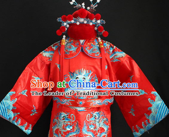 Chinese Costumes Chinese Opera Bridegroom Wedding Dress Costume and Hat Complete Set