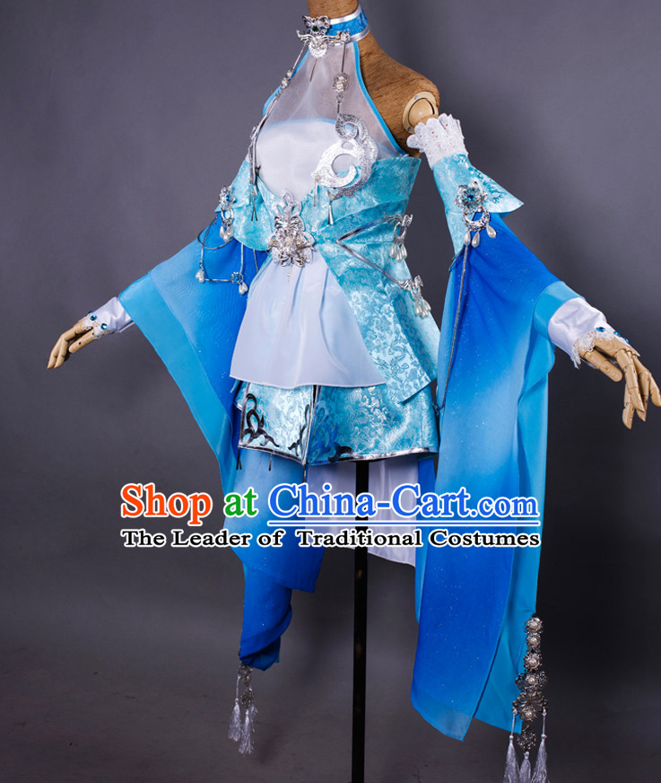 Ancient Chinese Knight Princess Cosplay Costumes and Hair Accessories Complete Set for Women