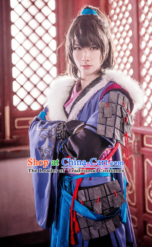 Ancient Chinese Swordsman Costumes and Hair Accessories Complete Set for Men