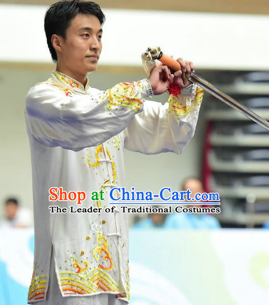 White Tai Chi Swords Taiji Tai Ji Sword Martial Arts Supplies Chi Gong Qi Gong Kung Fu Kungfu Uniform Clothing Costume Suits Uniforms for Men and Boys