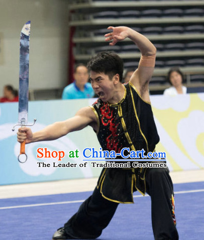 Top Kungfu Broadsword Competition Outfit Wushu Contest Jacket Pants Supplies Custom Kung Fu Costume Wu Shu Clothing Martial Arts Costumes for Men Women Kids Boys Girls