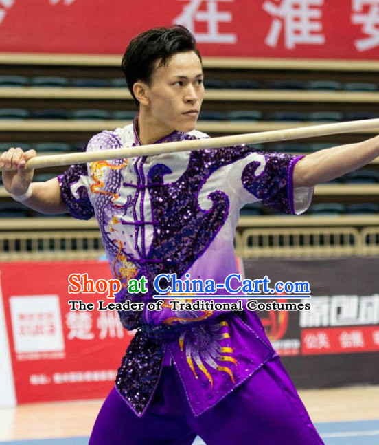 Top Wushu Long Pole Competition Suits Southern Fist Tourament Qigong Kung Fu Training Karate Clothes Shaolin Outfit Martial Arts Uniform for Men Women Girls Boys Kids Adults