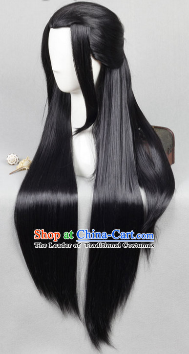 Ancient Chinese Asian Korean Japanese Black Long Wigs for Men