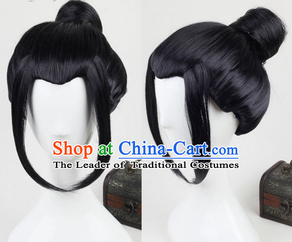 Ancient Chinese Classic Ancient Asian Korean Japanese Black Long Wigs for Men