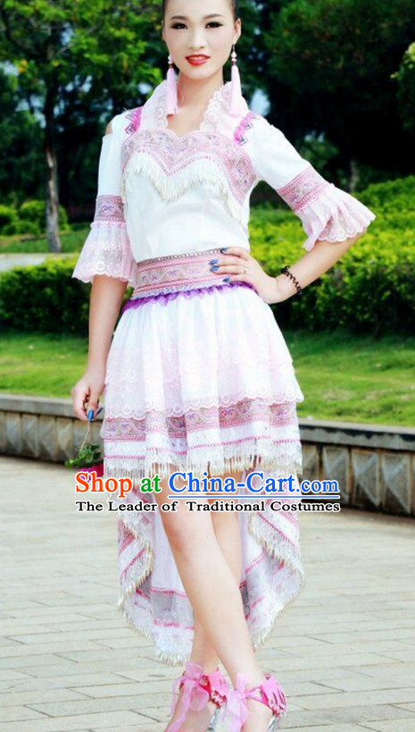 Traditional Chinese Miao Tribe Clothing Suits Garment Outfits and Hat Complete Set for Women or Girls