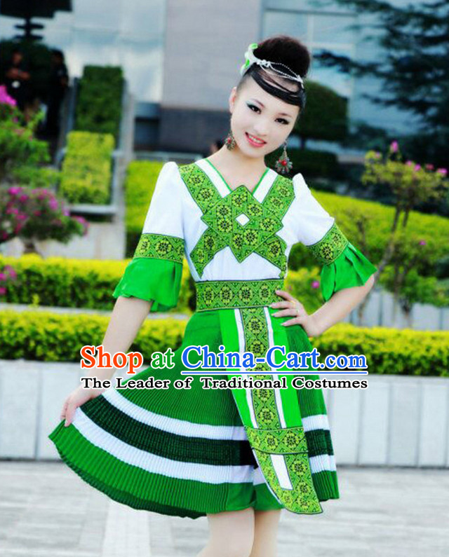 Traditional Chinese Miao Tribe Clothing Suits Garment Outfits and Hat Complete Set for Women or Girls