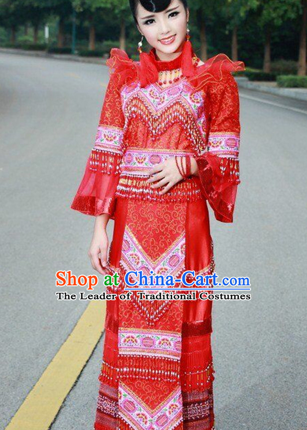 Traditional Chinese Miao Tribe Clothing Suits Garment Outfits and Hat Complete Set for Women or Girls