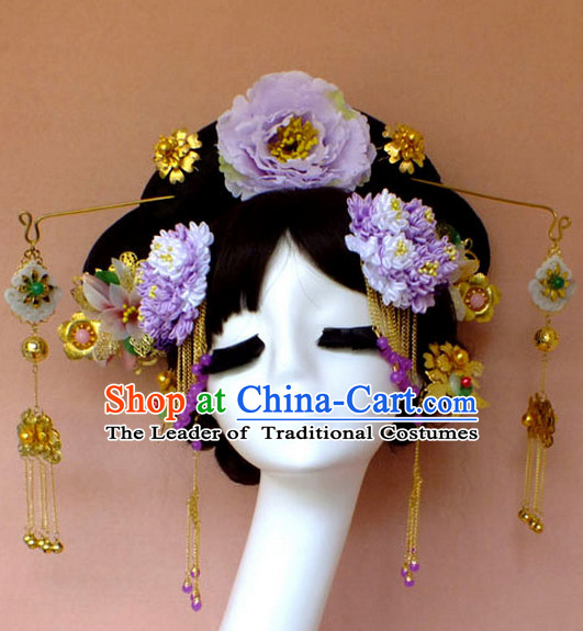 Chinese Empress Princess Queen Black Wigs and Hair Accessories Hair Jewelry Fascinators Headbands Hair Clips Bands Bridal Comb Pieces Barrettes