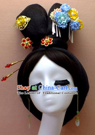 Chinese Empress Princess Queen Black Wigs and Hair Accessories Hair Jewelry Fascinators Headbands Hair Clips Bands Bridal Comb Pieces Barrettes