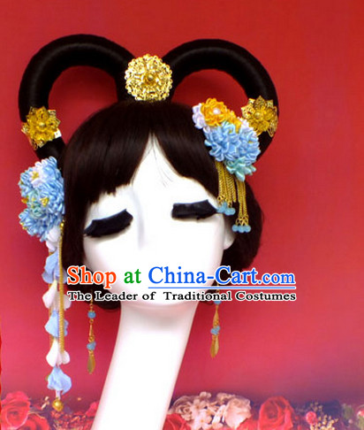 Chinese Empress Princess Queen Black Wigs and Hair Accessories Hair Jewelry Fascinators Headbands Hair Clips Bands Bridal Comb Pieces Barrettes