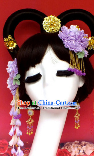 Chinese Empress Princess Queen Black Wigs and Hair Accessories Hair Jewelry Fascinators Headbands Hair Clips Bands Bridal Comb Pieces Barrettes