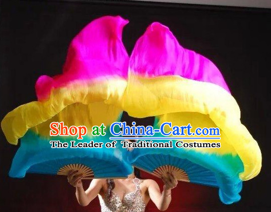 1.5 Meters Pure Silk Long Color Change Chinese Dance Belly Dance Hand Fans Hand Fan Japanese Wedding Fans Oriental Fan