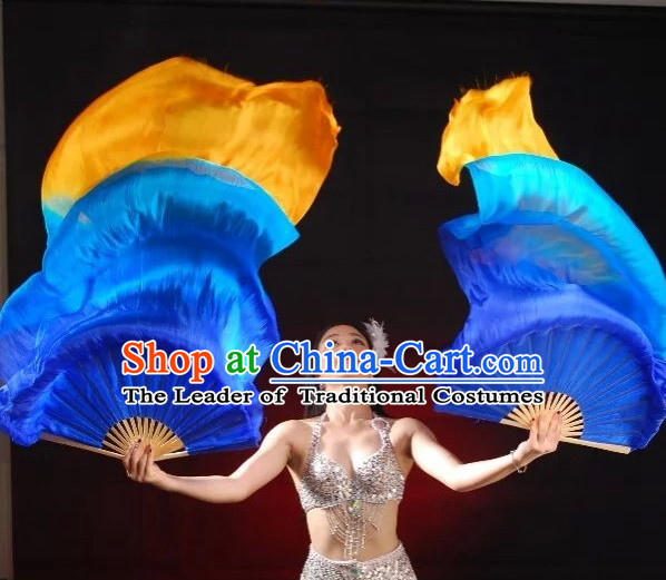 1.5 Meters Pure Silk Long Color Change Chinese Dance Belly Dance Hand Fans Hand Fan Japanese Wedding Fans Oriental Fan