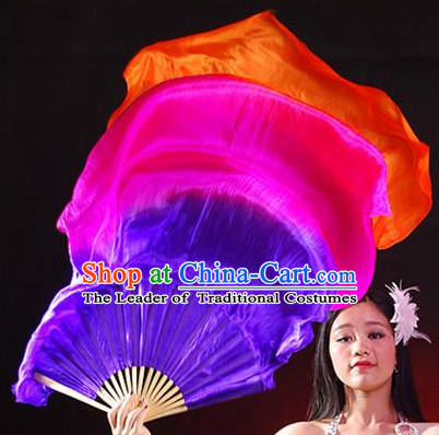 1.5 Meters Pure Silk Long Color Change Chinese Dance Belly Dance Hand Fans Hand Fan Japanese Wedding Fans Oriental Fan