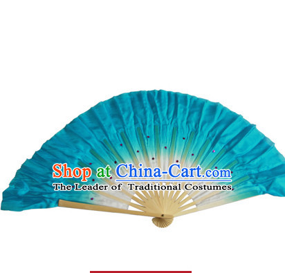 Blue 16 Inches Pure Silk Color Change Chinese Dance Belly Dance Hand Fans Hand Fan Japanese Wedding Fans Oriental Fan