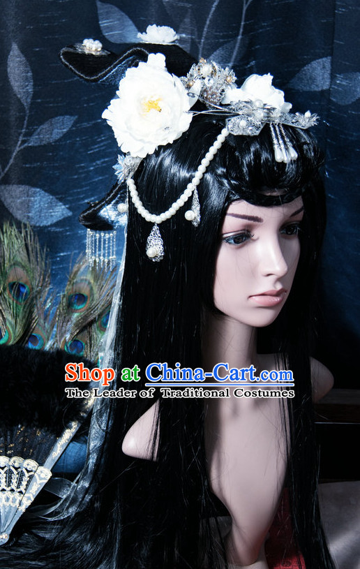 Ancient Chinese Japanese Korean Asian Princess Fairy Long Wigs Cosplay Wig Hair Extensions Toupee Full Lace Front Weave Pieces for Women