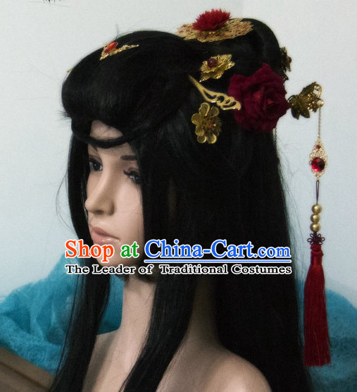 Ancient Chinese Japanese Korean Asian Princess Long Wigs Cosplay Wig Hair Extensions Toupee Full Lace Front Weave Pieces for Women