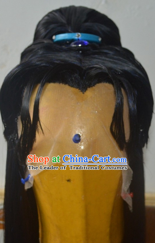 Ancient Chinese Japanese Korean Asian Prince Long Wigs Cosplay Wig Hair Extensions Toupee Full Lace Front Weave Pieces for Men