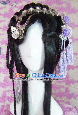 Chinese Fairy Long Wig Hair Extensions Real Wigs Toupee Full Lace Front Wigs Weave Pieces and Hair Jewelry for Women