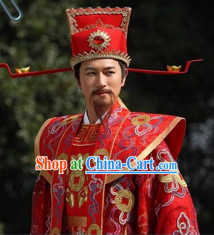 Traditional Chinese Cai Shen Clothing and Hat