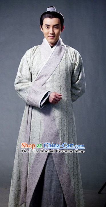 China Men Hanfu Chinese Traditional Dress and Headgear Complete Set for Men