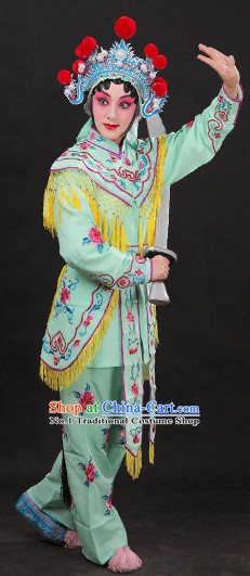 Light Green China Peking Opera Superheroine Costumes