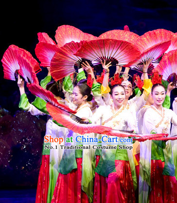 Korean Traditional Fan Dancing Costumes and Headpiece for Girls