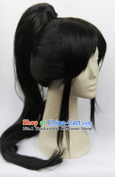 Traditioal Chinese Black Wuxia Long Wig