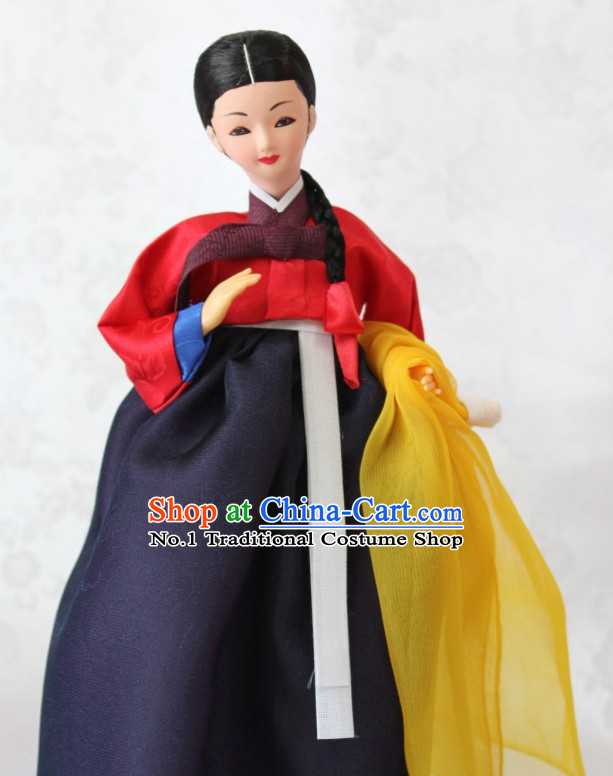 Korean Traditional Handmade Hanbok Silk Statues
