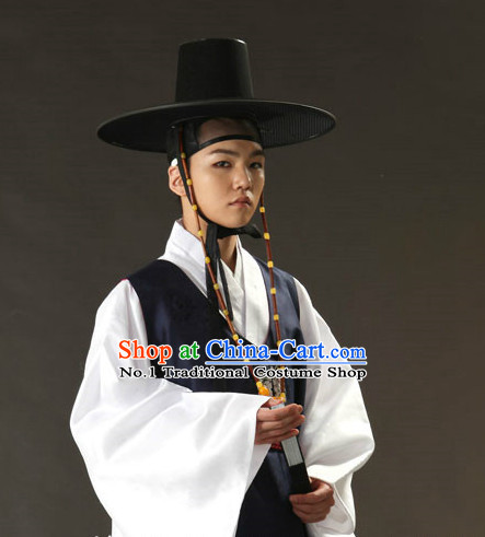 Korean Ancient Scholar Long Robe and Hat for Men