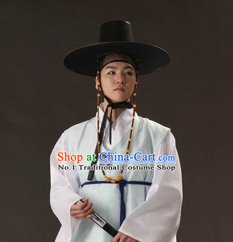 Korean Ancient Scholar Long Robe and Hat for Men