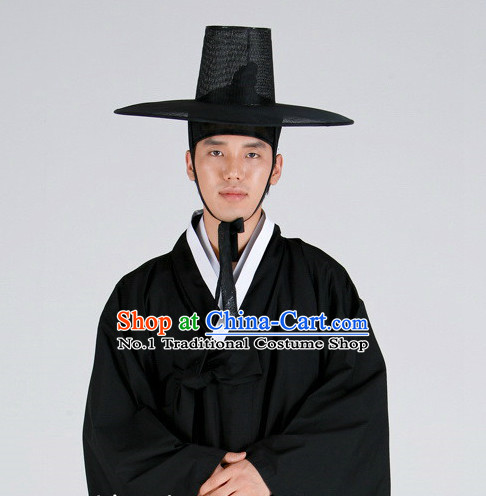 Korean Ancient Scholar Long Robe Costumes and Hat for Men