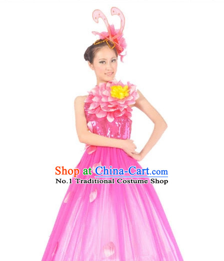 Chinese Flower Contemporary Costumes and Headwear for Women