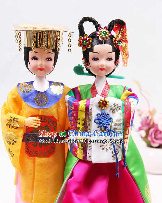 Korean Traditional Emperor and Empress Silk Figurine Arts