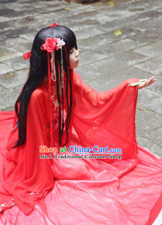 Chinese Costumes Asian Fashion Bridal Red Costumes and Hair Jewelry Complete Set for Women