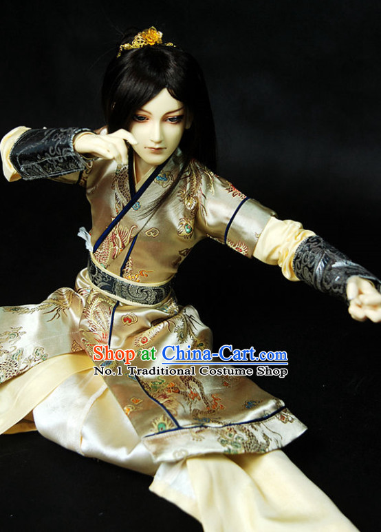 Asian Fashion Chinese Kung Fu Master Costume Hanfu Complete Set for Men