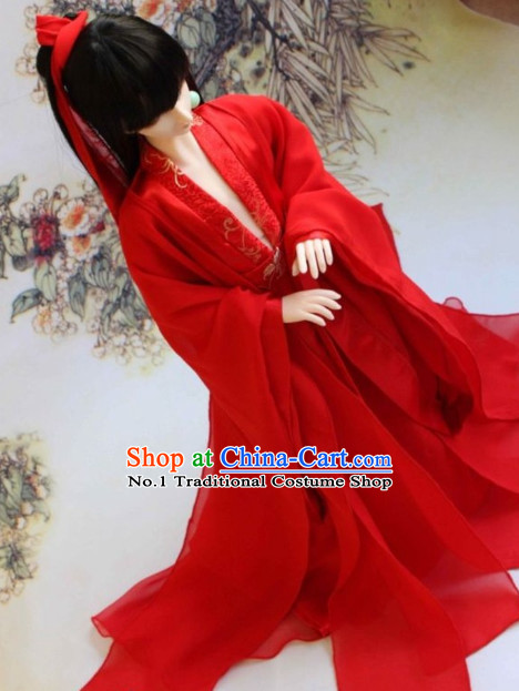 Asian Fashion Chinese Red Swordsman Costumes Hanfu Complete Set for Men