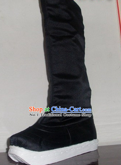 Handmade Chinese Traditional Black Hanfu Fabric Official Boots Footwear