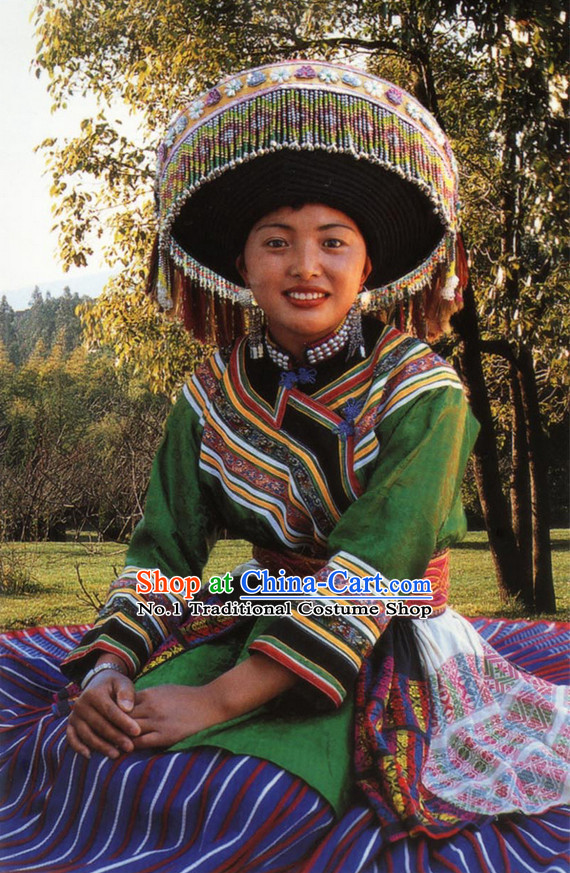 Chinese Traditional Miao Ethnic Clothing and Hat Complete Set